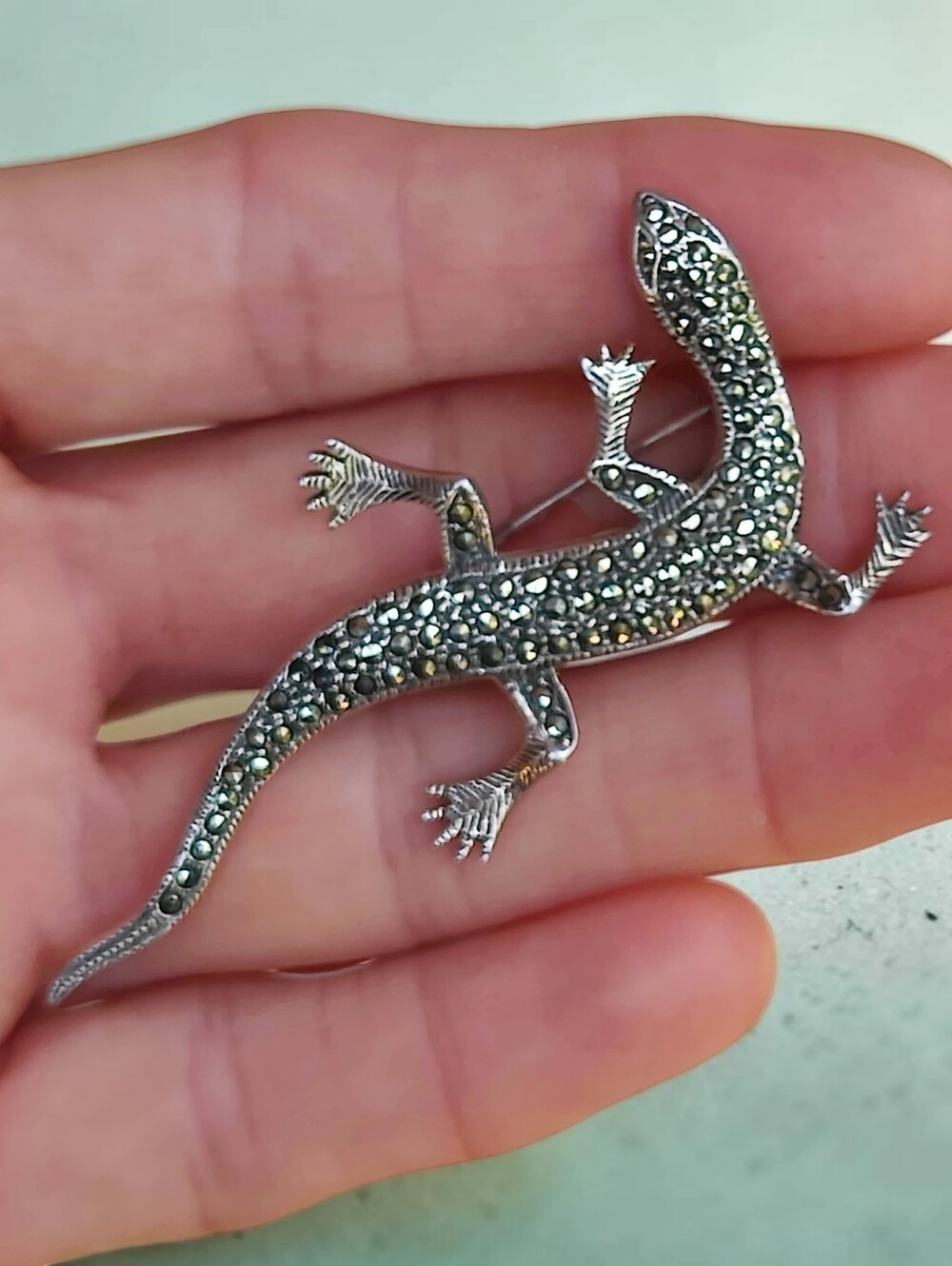 🦎 Large Vintage Sterling Silver Lizard Brooch